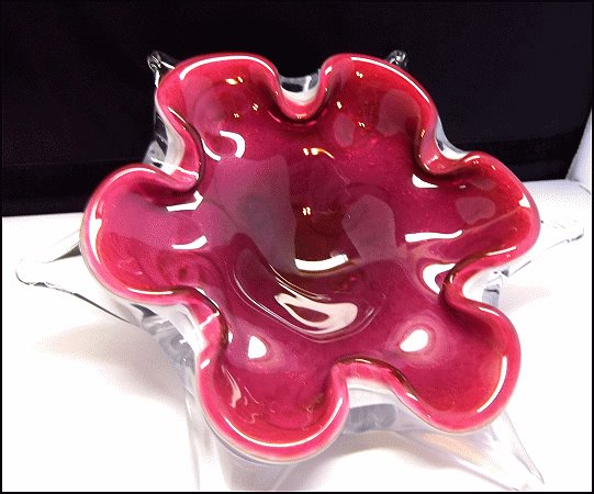 1950s Vintage Murano Glass Bowl Big Cranberry Aventurine