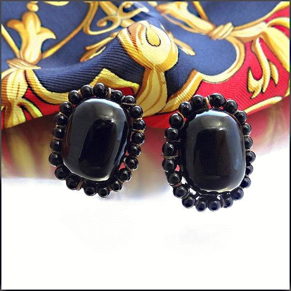 1940s Vintage Black Glass Earrings Rare European Handmade