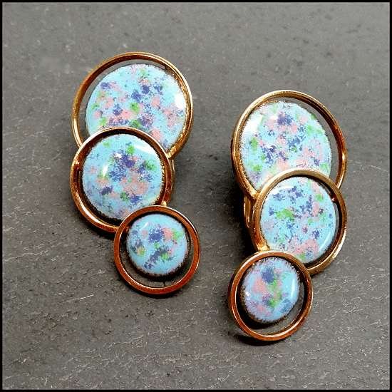 1950s Vintage Earrings Mid Century Modern Turquoise Enamel