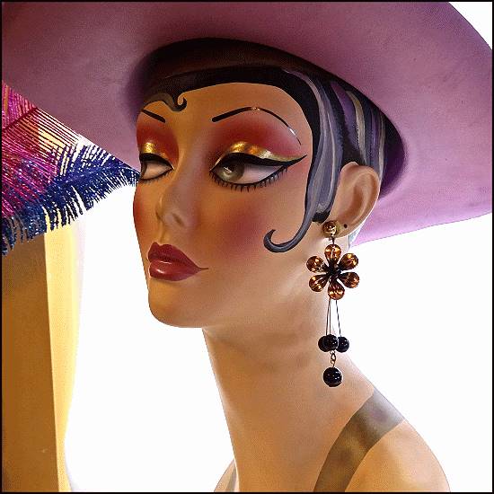 1970s Wild Retro Vintage Pierced Earrings Gold n Black Flowers