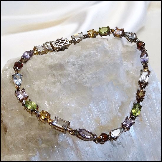 Elegant Sterling Silver Gemstone Bracelet Rare Multi Shape Cuts