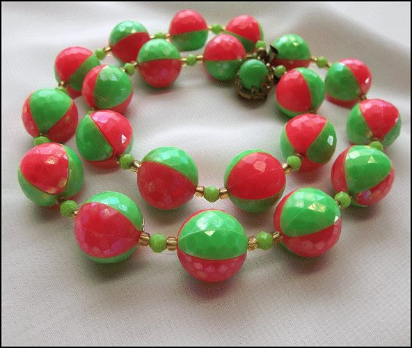 1960s West German Wild Neon Green Orange Beach Balls Vintage Necklace