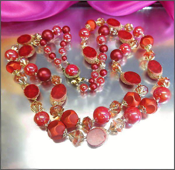 1960s Cranberry Pearl Vintage Necklace Rare Satin Metallic 2 Strands