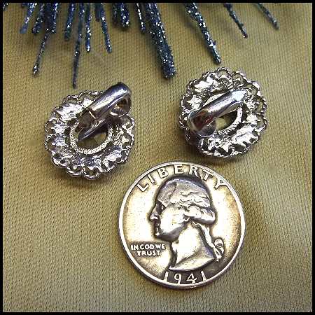 1950s Petite Silver Lace Grey Crystal Vintage Earrings