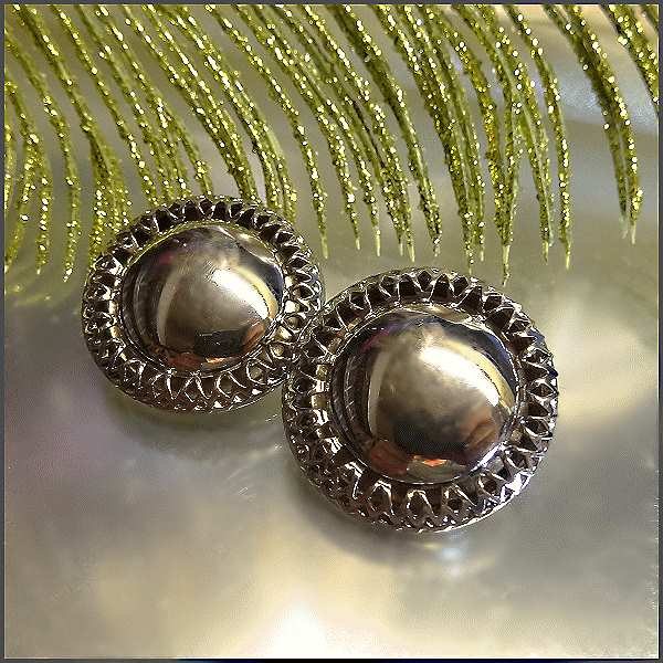 1950s Vintage Earrings Signed LISNER Polished Chrome Buttons 