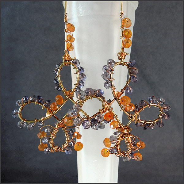 Artisan Gemstone Pierced Earrings Carnelian Amethyst Gorgon Loops