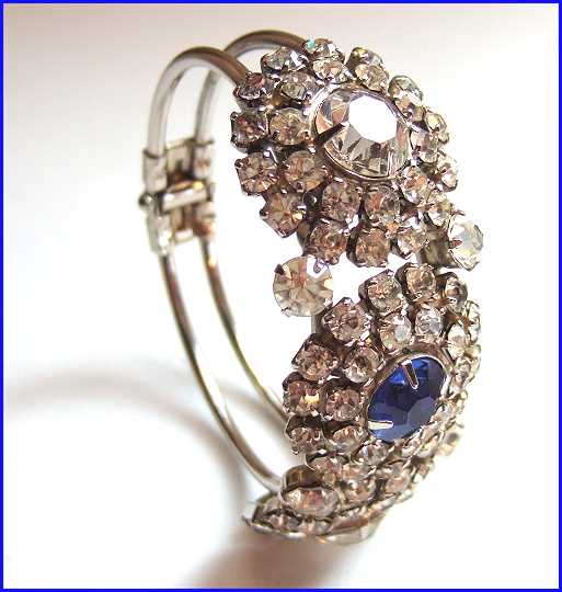1950s Art Deco Big Crystal Medallion Vintage Cuff Bracelet