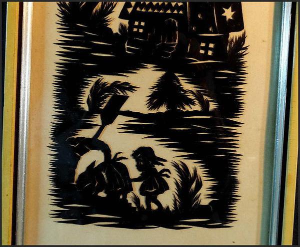 1930s Antique Silhouette Picture German Original Hansel and Gretel