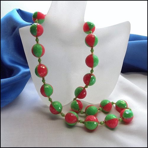 1960s West German Wild Neon Green Orange Beach Balls Vintage Necklace