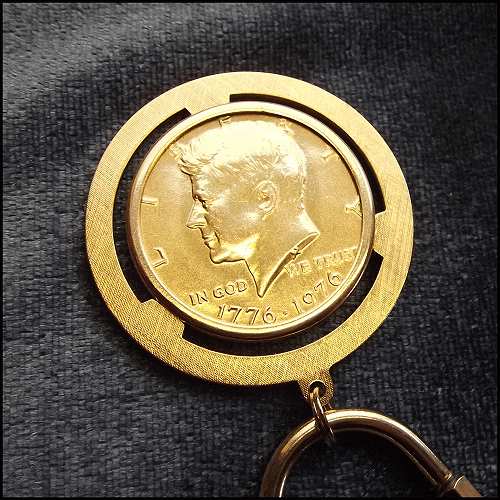 Vintage Key Ring or Pendant 14kt Gold GP Kennedy Bicentennial Half Dollar Coin 