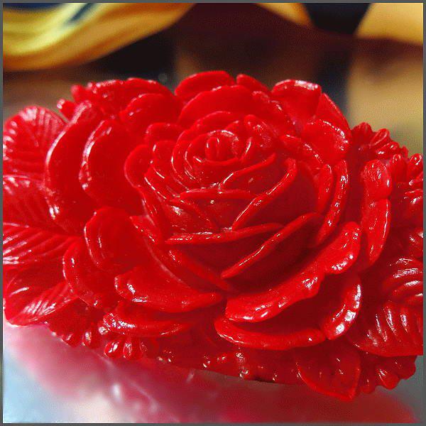 1940s Vintage Celluloid Brooch Crimson Red Rose Pin