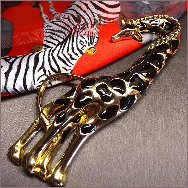 1980s Vintage Giant Giraffe Gold Enamel Rhinestone Brooch