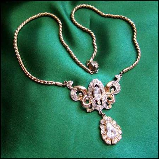 1950s Signed CORO Pegasus Formal Lavaliere Vintage Crystal Necklace