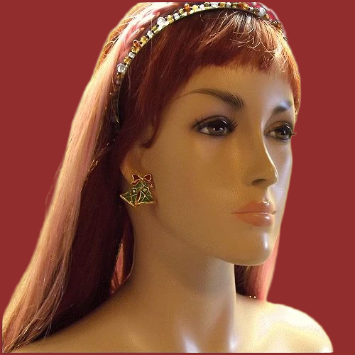 1970s Vintage Christmas Earrings Gold w Enamel Bells and Bows