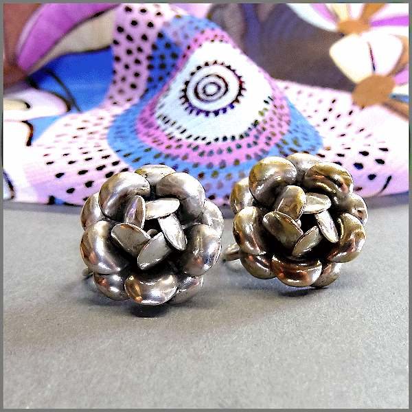 1940s Vintage Sterling Silver Earrings Petite Rose Buds 