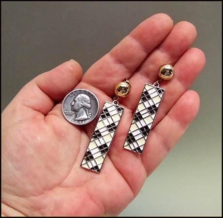 Vintage Designer Earrings Black n White Geometric Dangles Signed Boucher