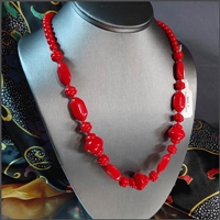 1980s Czech Vintage Necklace Red Glass w Original Hang Tag 