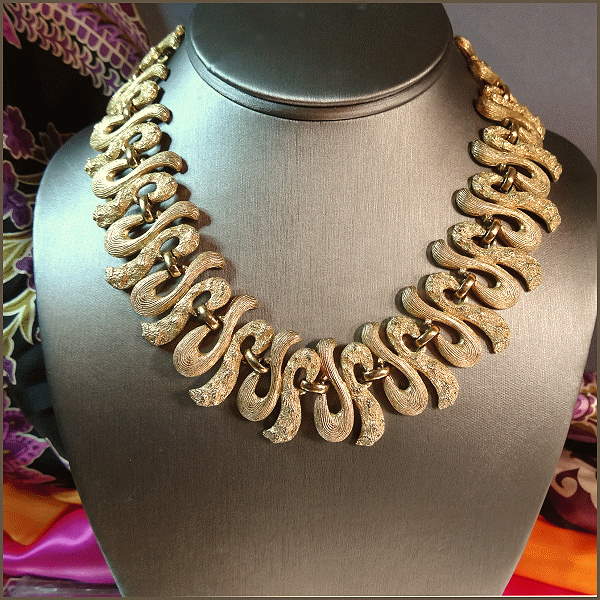 1950s Signed MONET Rare Satin Gold Vintage Fringe Necklace