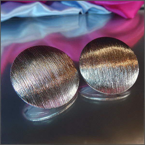 1950s Signed CORO Big Etched Silver Buttons Vintage Clip Earrings