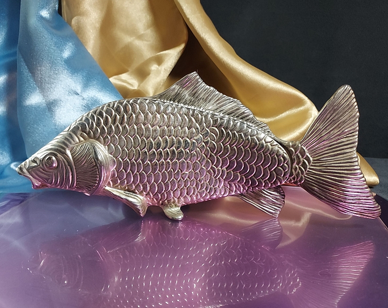 Godinger Vintage Silver Repousse Koi Fish Napkin Holder Sculpture