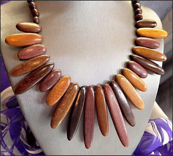 1990s Vintage Wood Bead Necklace Costa Rican Fringe Style