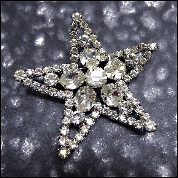 Signed Dominique Clear Crystal Star Designer Vintage Brooch