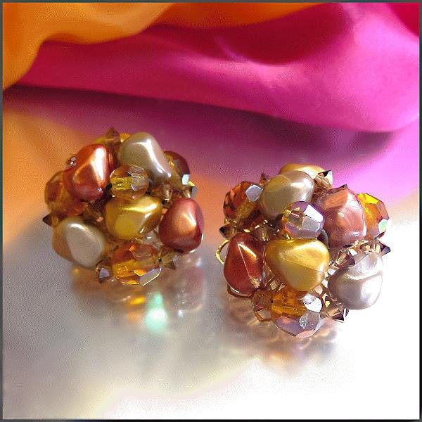 1950s Jewel Pearl Topaz Crystal Vintage Clip Earrings