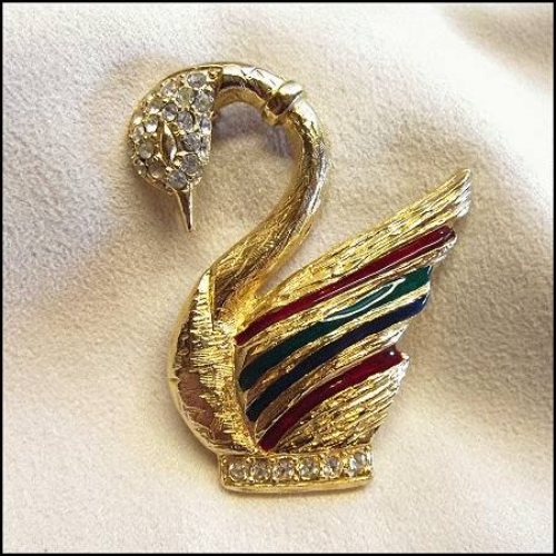 1950s Regal Gold Rhinestone Vintage Swan Brooch