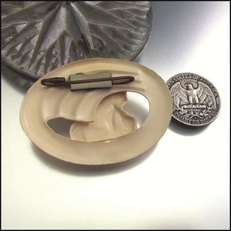 1940s Vintage Art Deco Cameo Pin Creme White Celluloid Brooch