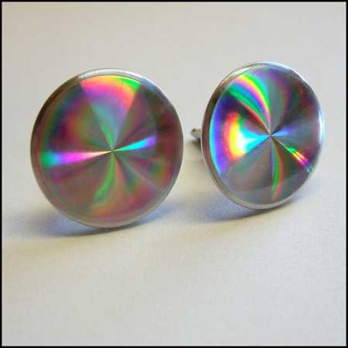 1970s 3D Rainbow Mirror Kaleidoscope Vintage Cufflinks