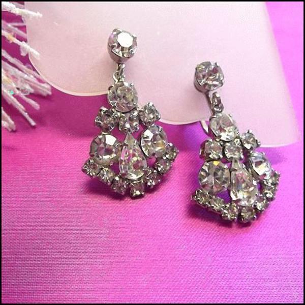 1950s Vintage Chandelier Earrings Superb Clear Crystal Dangles