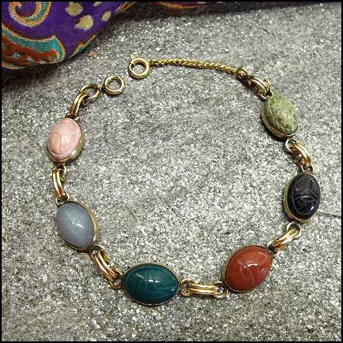 1950s 12kt GF Gemstone Vintage Scarab Bracelet