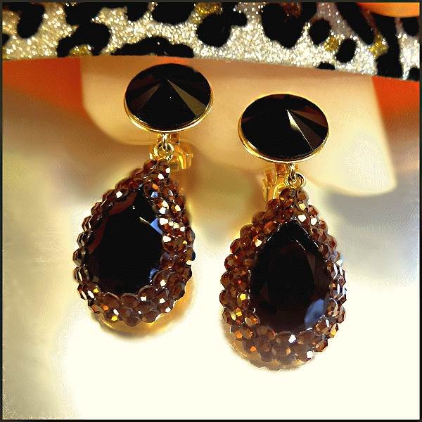 Formal Designer Crystal Earrings Black Rivolis w Topaz Paves