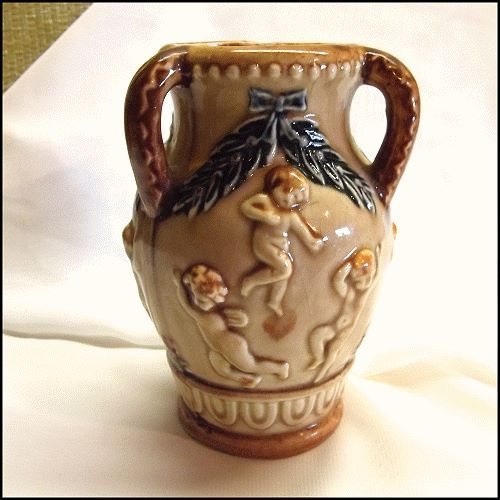 1930s Japanese Majolica Style Ceramic Angel Vase