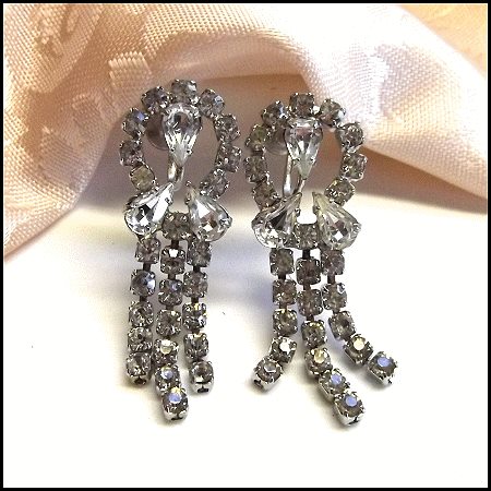 1950s Vintage Earrings Art Deco Pear Crystal Chandelier Petite Dangles