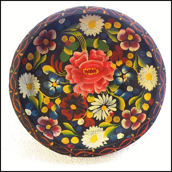 Antique Hand Painted Carved Wood Bowl Early 20th Century Bavarian