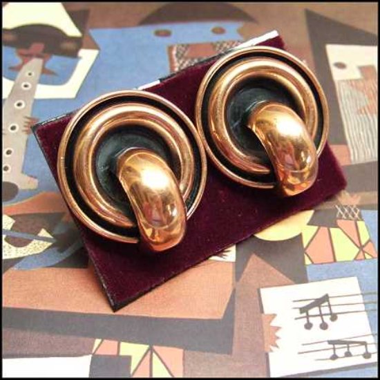 1950s Signed RENOIR Orb Hoops Vintage Copper Earrings