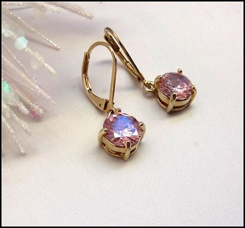 Vintage Paris Pink CZ Diamond Earrings Petite Pierced Drops