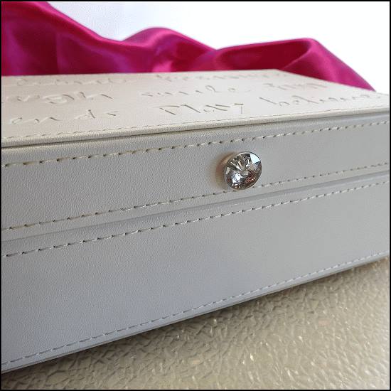 Sarah Magsamen Jewelry Box White Leather Celebrate Laugh Believe