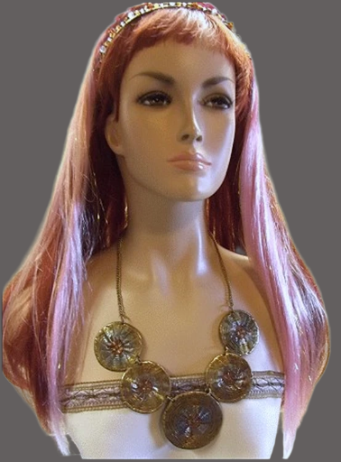 1970s Brass Copper Silver Woven Medallion Ethnic Vintage Necklace