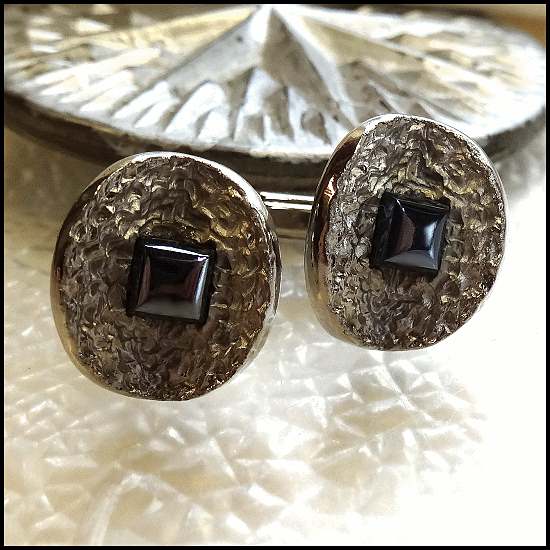 1950s Silver Nugget Hematite Retro Vintage Cufflinks