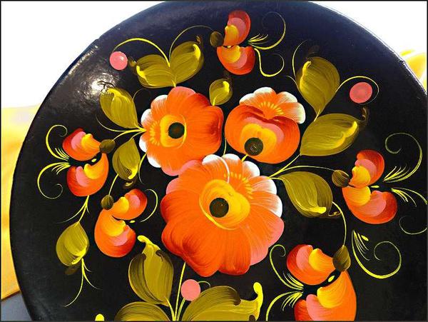 1940s Vintage Bavarian Hand Painted Wood Floral Plate Bowl