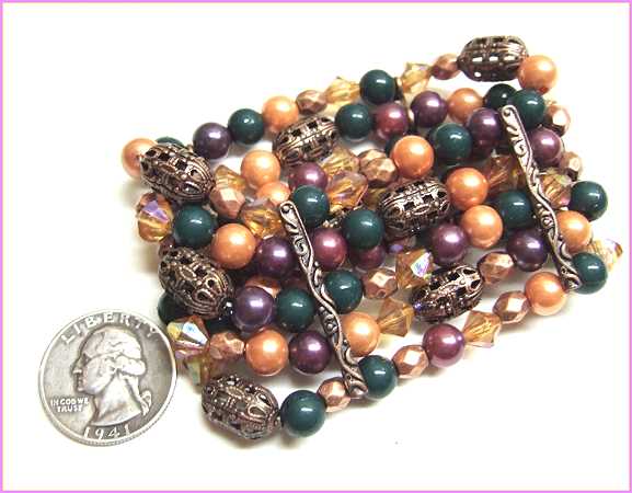 1980s Jewel Tone Colors w Crystals Vintage Pearl Cuff Bracelet