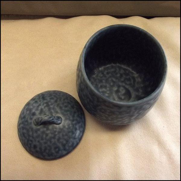 North Carolina Pottery Lidded Blue Drip Glaze Stoneware Compote