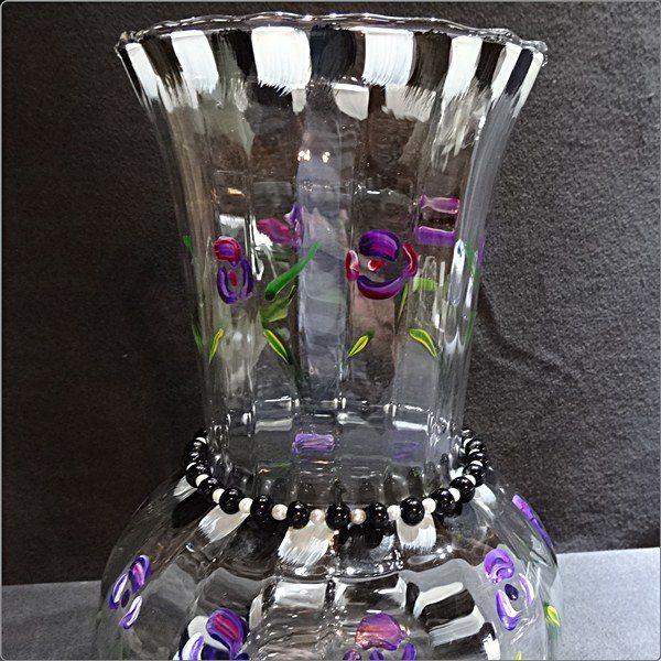 1998 Vintage Crystal Vase Hand Painted Signed Blowing Rock NC BJ Kinzler