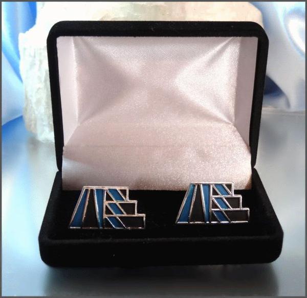 1970s Signed Spiedel Blue Modern Art Vintage Cufflinks