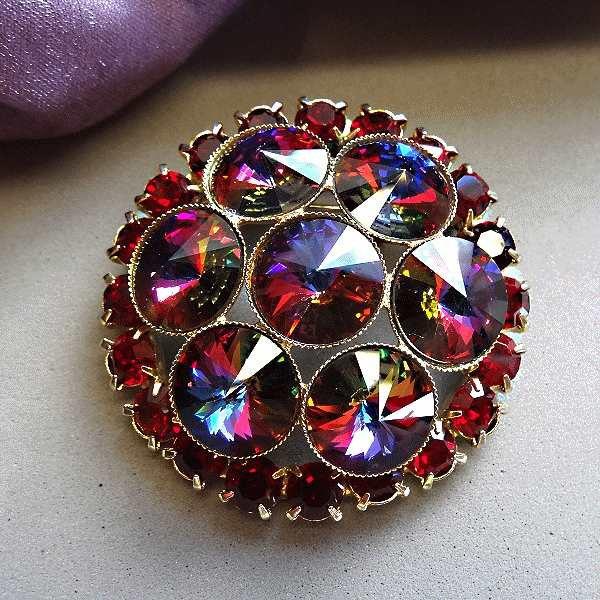1950s Schiaperelli Rainbow Rivoli Vintage Crystal Brooch
