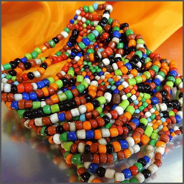 1980s Ethnic Rainbow Glass Bead Long Vintage Cuff Bracelet