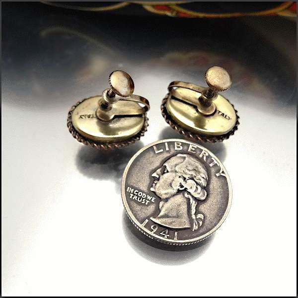 1940s Vintage Earrings Italian Black n White Mosaic Glass Flowers 