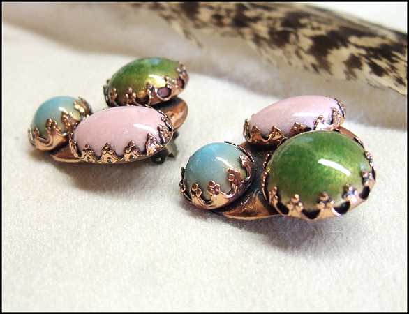 1950s Vintage Copper Earrings Scarab Motif Signed Matisse 